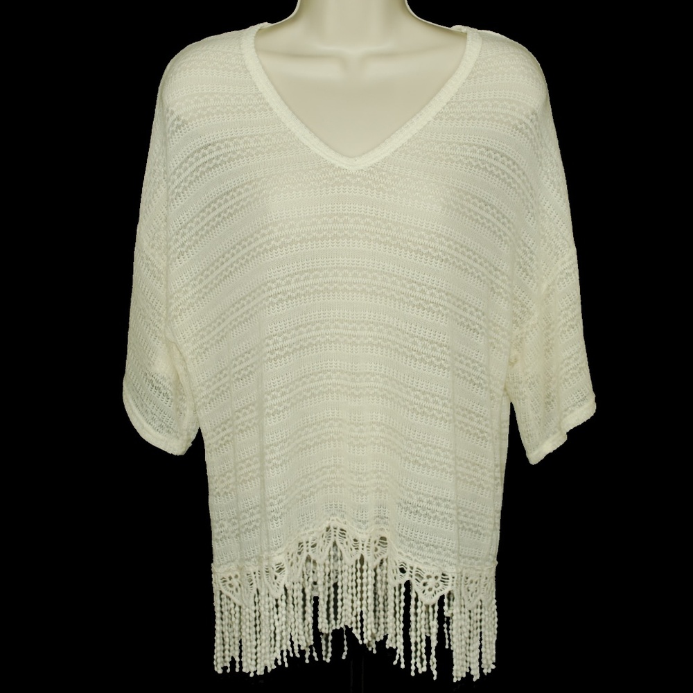 Alya Cream Oversize Sweater Size S Crochet Tassels